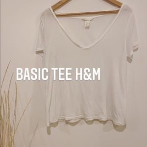 H &M White V Neck Tee
